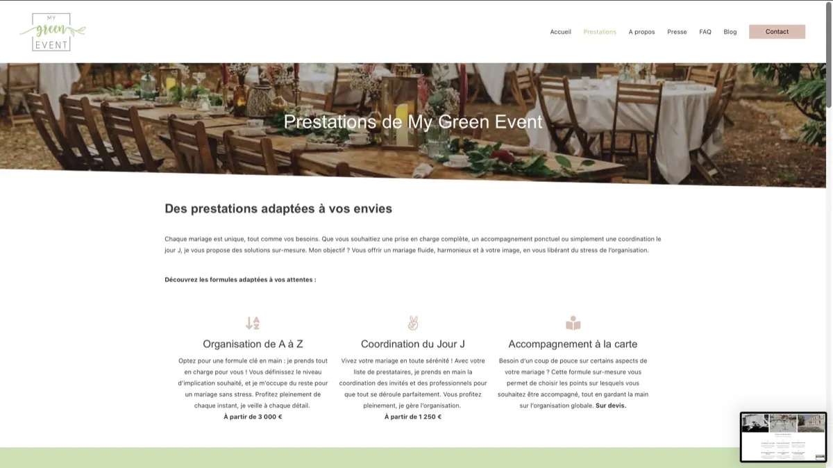 Ancien site WordPress My Green Event, prestations